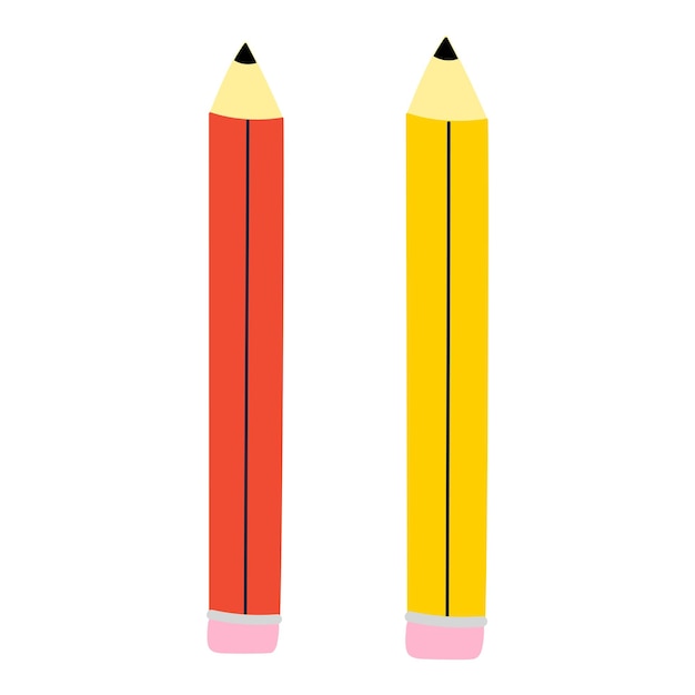 Lápiz rojo y amarillo Diseño plano dibujado a mano Ilustración vectorial.