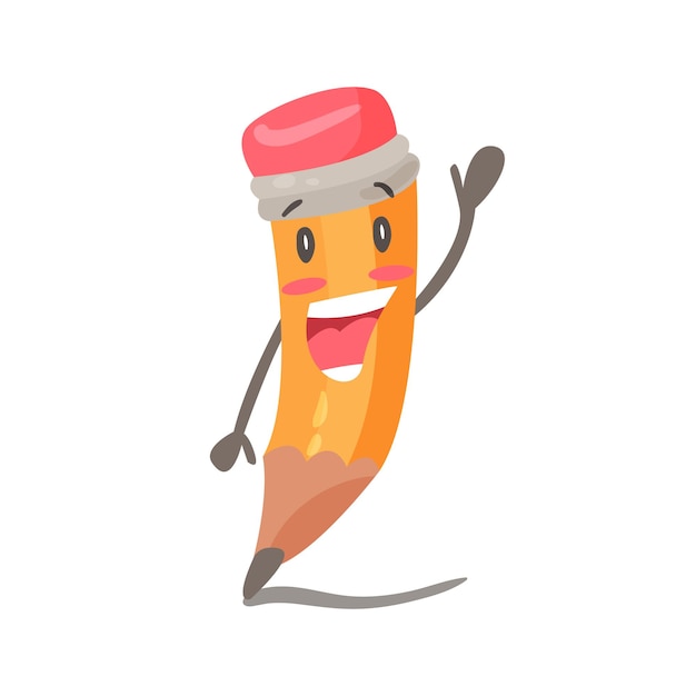 Lápiz smilng humanizado de divertidos dibujos animados saludando vector de caracteres Hola ilustración aislada sobre fondo blanco