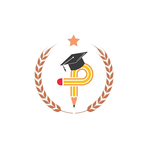 Lápiz con sombrero de diploma icono de ilustración vectorial y logotipo de educación