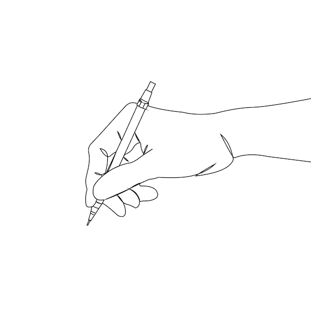 Vector lápiz de sujeción de mano derecha de vector de línea continua