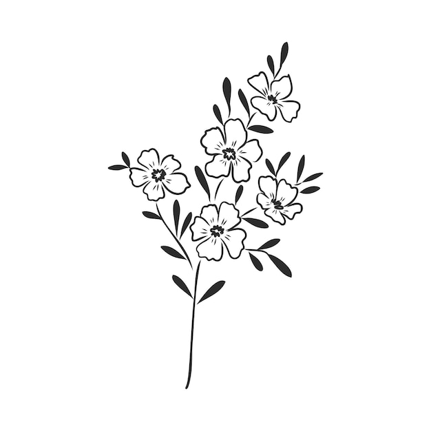 Lápiz de tinta el dibujo vectorial de decoración de hojas y flores sobre fondo blanco