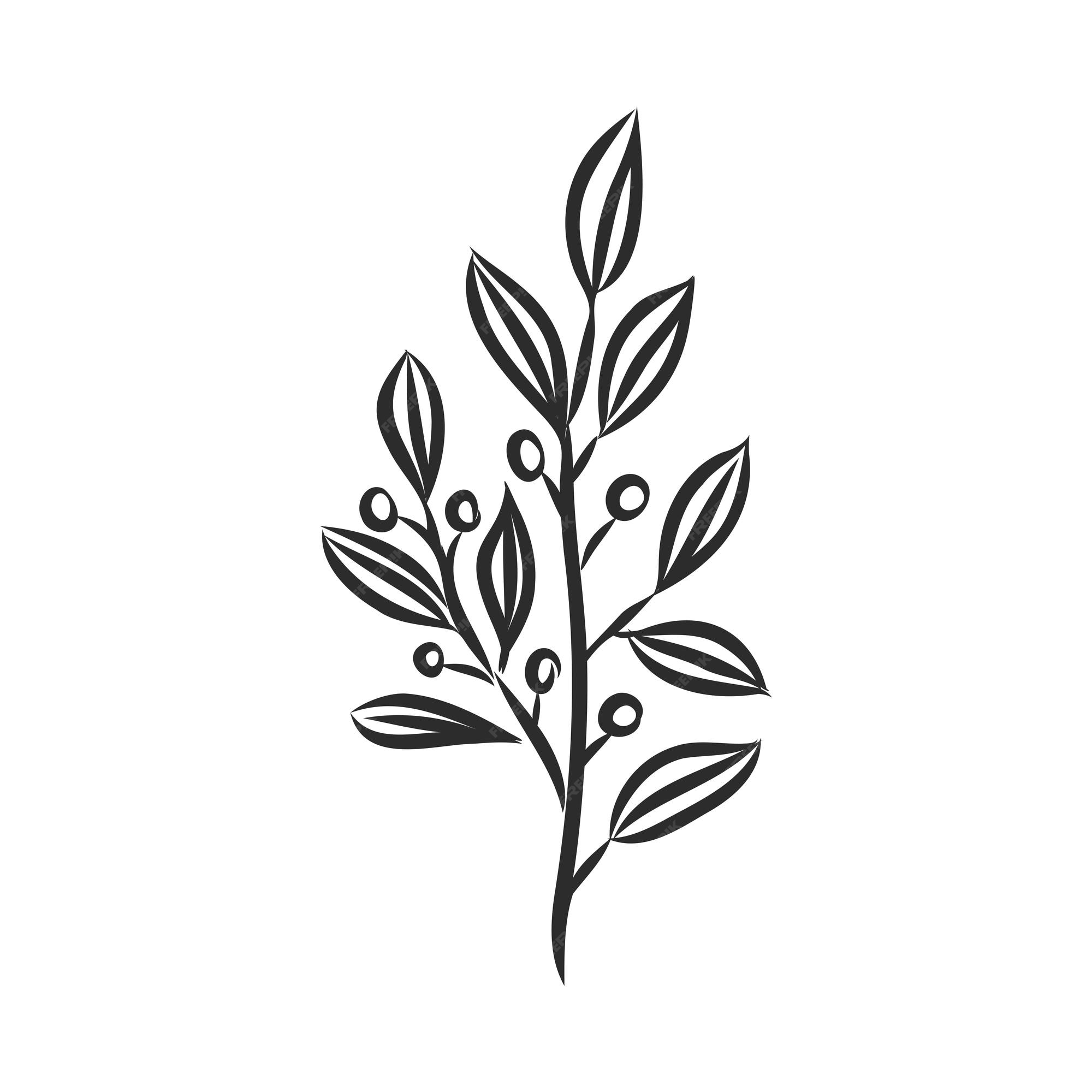 Lápiz de tinta el dibujo vectorial de decoración de hojas y flores sobre fondo blanco | Vector Premium Lápiz de tinta el dibujo vectorial de decoración de hojas y flores sobre fondo blanco | Vector Premium