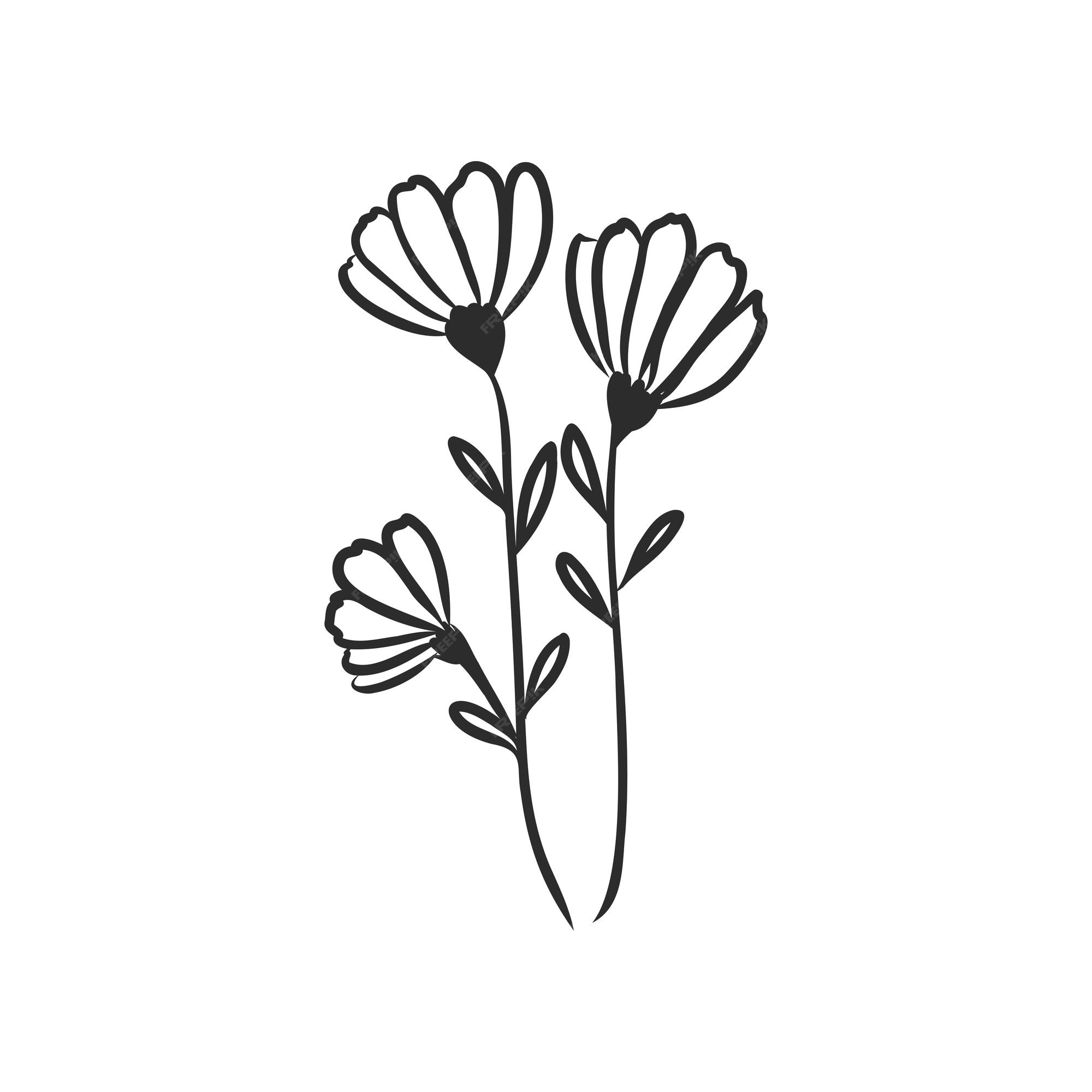 Lápiz de tinta el dibujo vectorial de decoración de hojas y flores sobre fondo blanco | Vector Premium