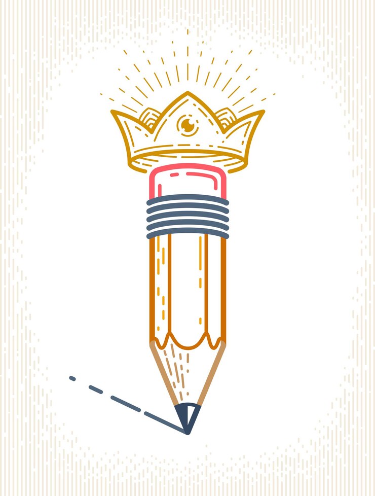 Vector lápiz con vector de corona simple logotipo o icono de moda para diseñador o estudio de diseño creativo rey diseño real estilo lineal