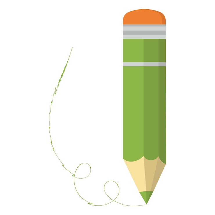 Vector lápiz verde con un elástico al final y una línea curva dibujada ilustración vectorial