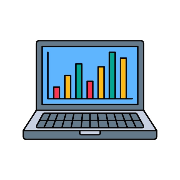 Laptop Analytics Laptop de estilo de diseño plano con pantalla de gráfico roja que simboliza el análisis de datos