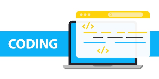 Laptop con código en pantalla. Código de programación. Computadora para corregir errores, codificar y programar. Plantilla de página web para escribir código de aplicación y probar software de computadora. Trabajo remoto. Desarrollo de software