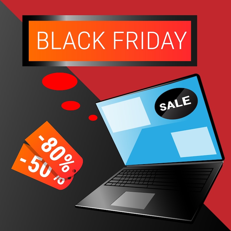 Vector laptop computer big holiday sale black friday 