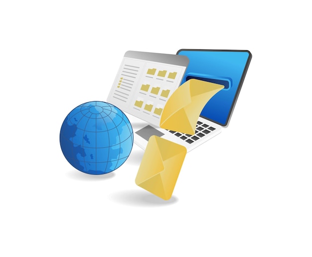 Laptop con correo electrónico y sobre sobre fondo blanco Ilustración vectorial