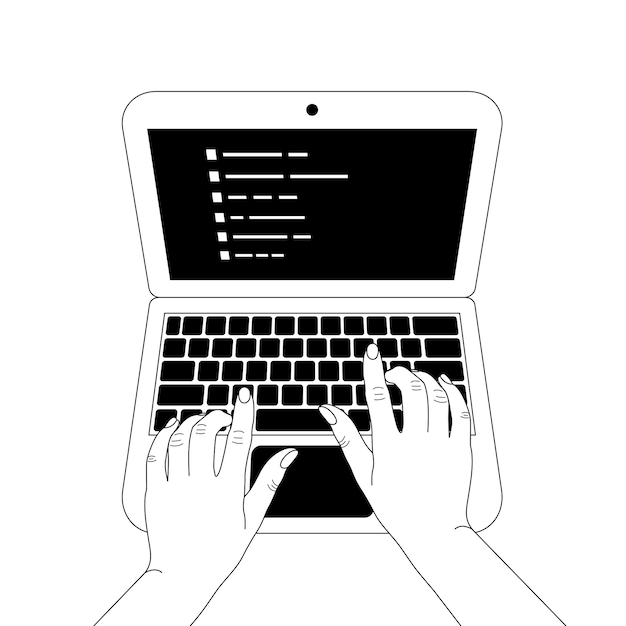 A laptop displaying code with hands typing symbolizing programming and software development