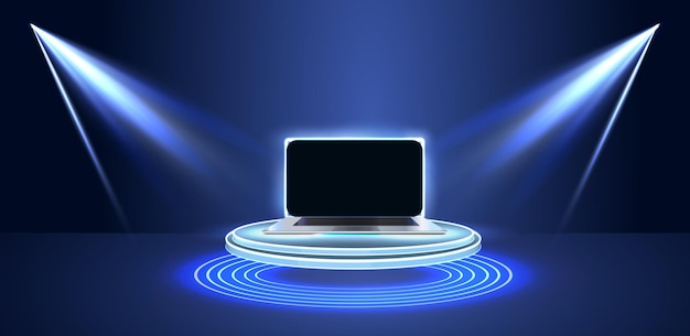 Laptop futurista con elementos de interfaz de usuario y análisis de datos