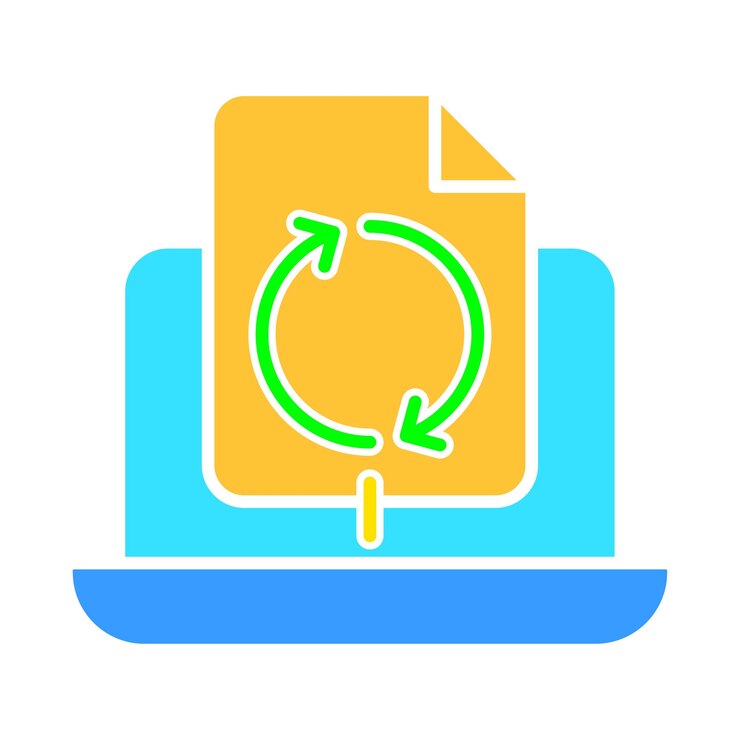 Vector laptop con icono de línea de intercambio de datos tecnología juegos entrenamiento computadora personal internet vector icono de color sobre un fondo blanco para negocios y publicidad