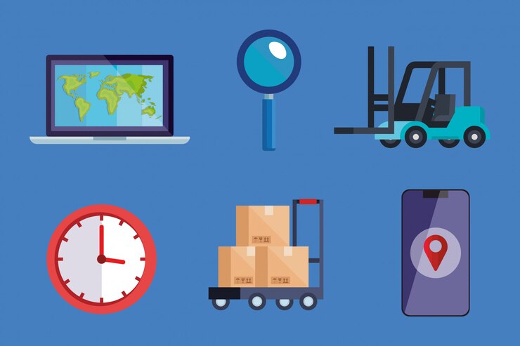 Vector laptop lupe forklift clock boxes y diseño vectorial de smartphone