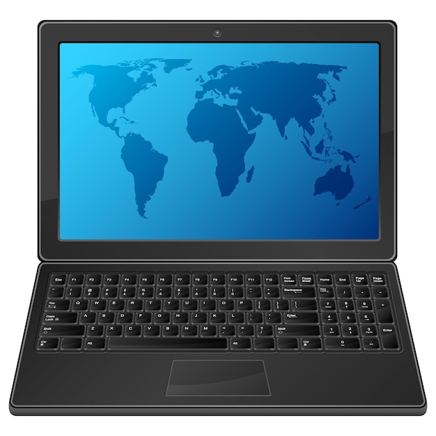 Vector laptop con mapa del mundo