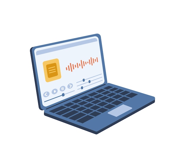 Laptop con música o podcast en