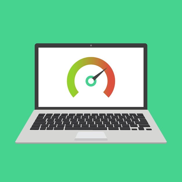 Laptop con prueba de velocidad en la pantalla Ilustración vectorial