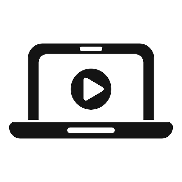 Laptop que muestra el icono del botón de reproducción para la transmisión de video en línea