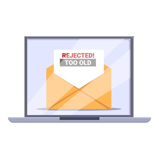 Laptop que muestra el mensaje de correo electrónico rechazado demasiado viejo dentro del sobre