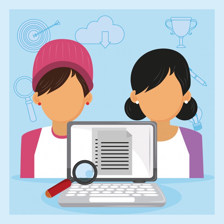 Vector laptop que verifica el cv de los empleados en la entrevista de trabajo