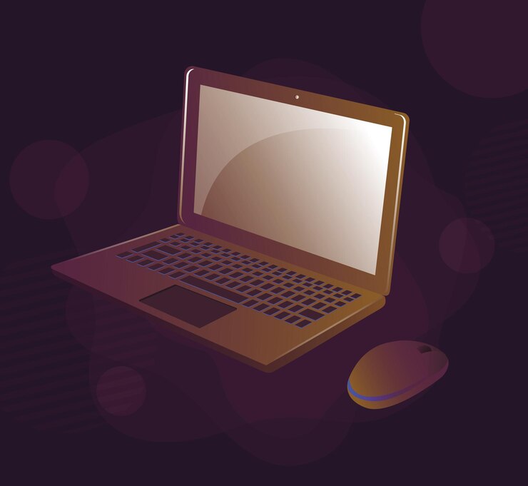 Vector laptop con ratón en la ilustración vectorial de fondo abstracto