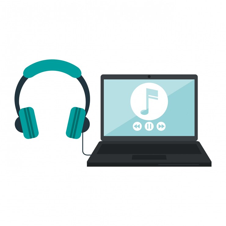 Vector laptop con reproductor de música