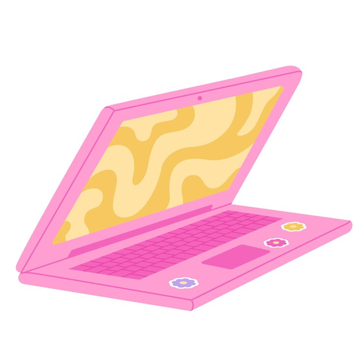 Vector laptop rosado lindo ilustración vectorial aislada en un fondo blanco pantalla de portátil trabajo de oficina