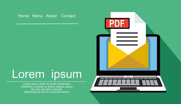 Laptop con sobre y archivo PDF.
