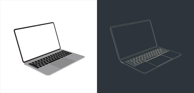 Laptop vectorial moderno sin marco con pantalla en blanco aislada sobre un fondo transparente para la maqueta