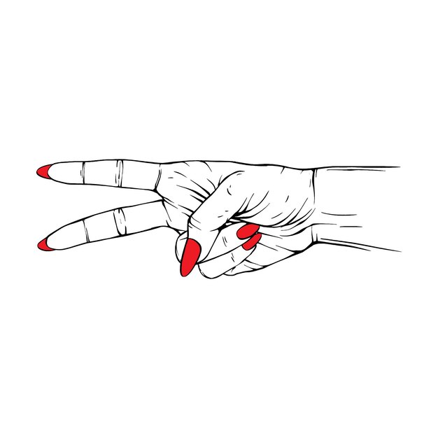 Vector largas uñas rojas gesto dibujado a mano dibujo vector ilustración línea arte