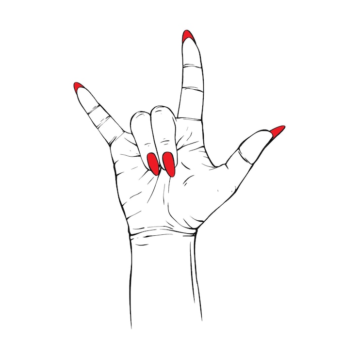 Vector largas uñas rojas gesto dibujado a mano dibujo vector ilustración línea arte