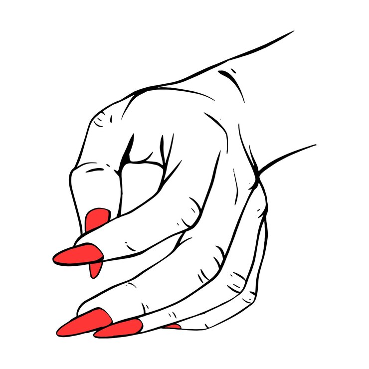Vector largas uñas rojas gesto dibujado a mano dibujo vector ilustración línea arte