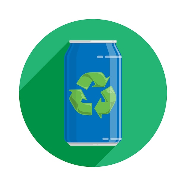 lata de aluminio con señal de reciclaje cuidado del medio ambiente vector plano icono de color con sombra de gota