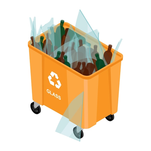 lata naranja con icono de vector de basura de vidrio ordenado
