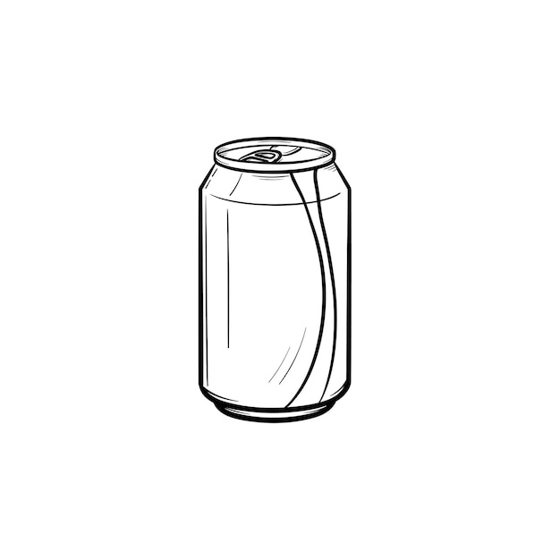 Lata de refresco icono de doodle de contorno dibujado a mano. lata de refresco de metal con ilustración de dibujo de vector de pajita para impresión, web, móvil e infografía aislado sobre fondo blanco.