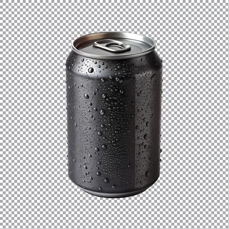 Vector lata de refresco negra aislada sobre un fondo transparente