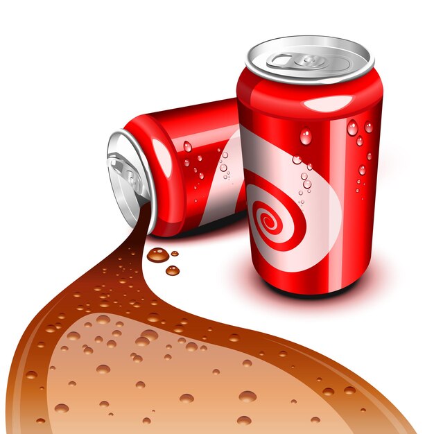 Lata roja abierta y cerrada con Cola fluyendo