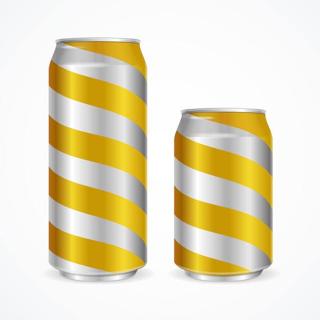 Vector latas de aluminio con rayas amarillas. ilustración vectorial