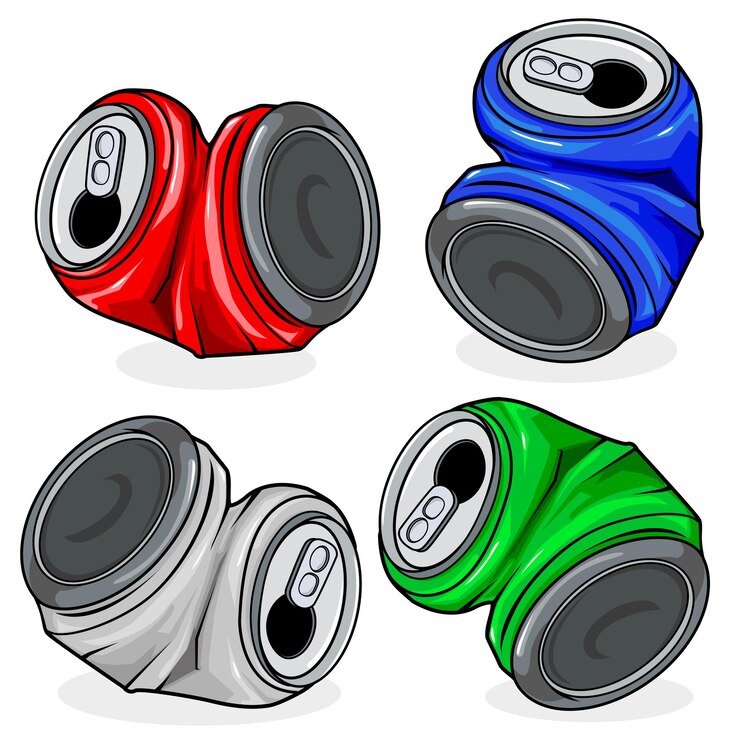 Vector latas de lata trituradas de bebidas gaseosas latas de aluminio trituradas o trituradas ilustración vectorial