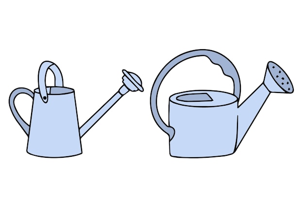 Vector latas de riego de jardín en estilo doodle iconos simples de latas de riegos contorno dibujado a mano de una lata de riego para el jardín