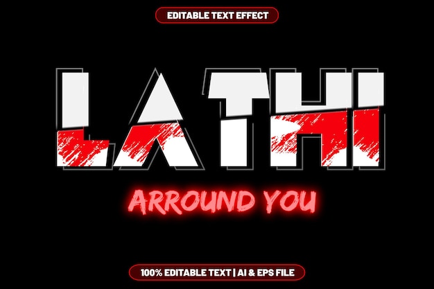 Lathi a tu alrededor estilo de corte de efecto de texto editable