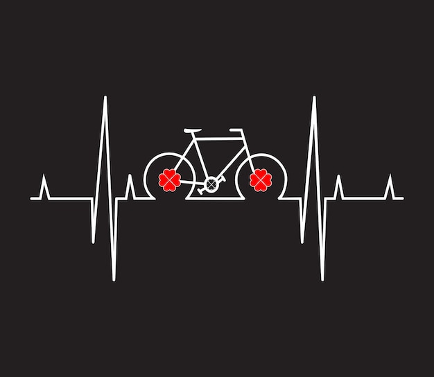 Latido del corazón y arte blanco de la bicicleta para el diseño de la impresión de la camiseta silueta del latido del corazón de la bicicleta