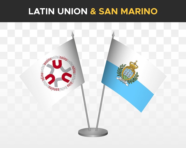 Latin Union vs san marino escritorio banderas maqueta 3d vector ilustración Bandera de union latina
