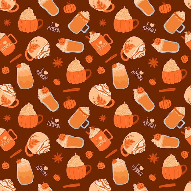 el latte de calabaza patrón sin costuras ilustración de otoño