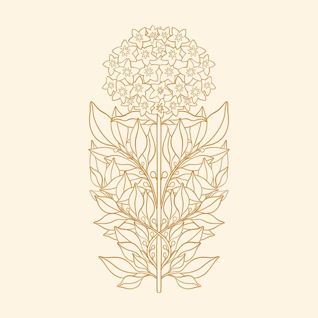 Vector laurel floral en art nouveau 19201930 dibujado a mano en un estilo lineal con tejidos de líneas hojas y flores