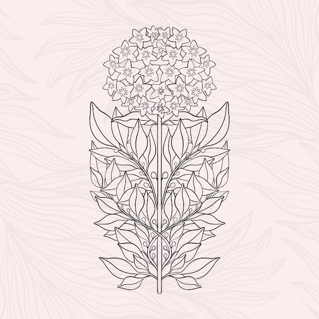 Vector laurel floral en art nouveau 19201930 dibujado a mano en un estilo lineal con tejidos de líneas hojas y flores