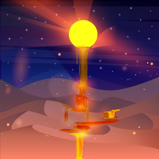 Vector lava bajando del sol surrealista paisaje ilustración vector arte