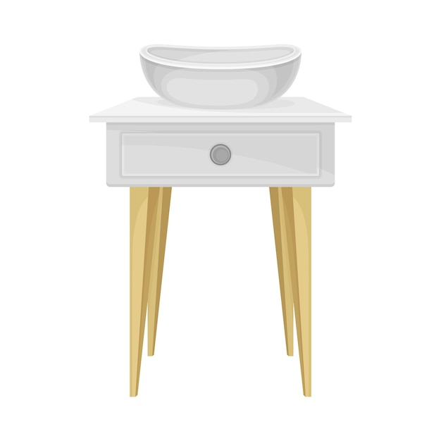 Vector lavabo de baño blanco con grifo aislado en ilustración vectorial de fondo blanco