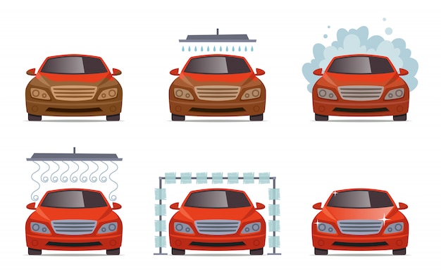 Lavado de autos. Transporte servicio de lavado de agua del automóvil conjunto de recogida