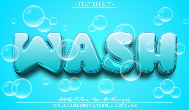 Lavado Efecto de texto vectorial Editable Alfabeto Agua limpia Sabón Higiene sucia