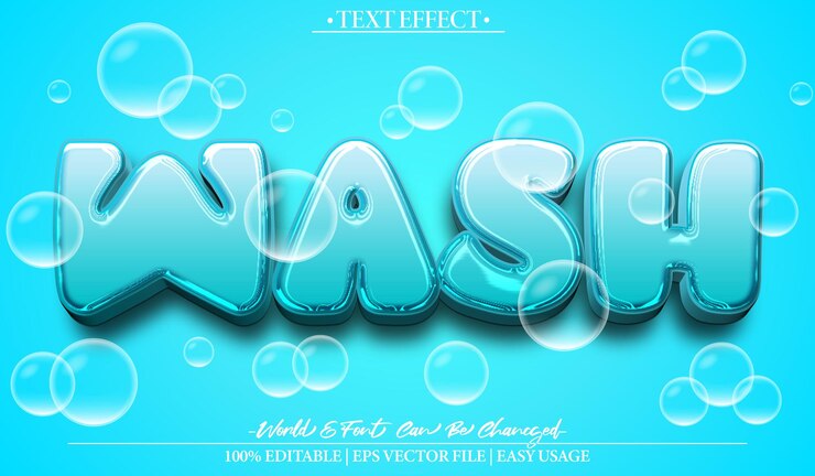 Vector lavado efecto de texto vectorial editable alfabeto agua limpia sabón higiene sucia